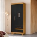 Ver imagem 1 de Guarda-Roupa Solteiro com 3 Portas e 2 Gavetas 75,7cm Multimóveis CR35678 Madeirado/Preto