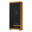 Ver imagem 2 de Guarda-Roupa Solteiro com 3 Portas e 2 Gavetas 75,7cm Multimóveis CR35678 Madeirado/Preto