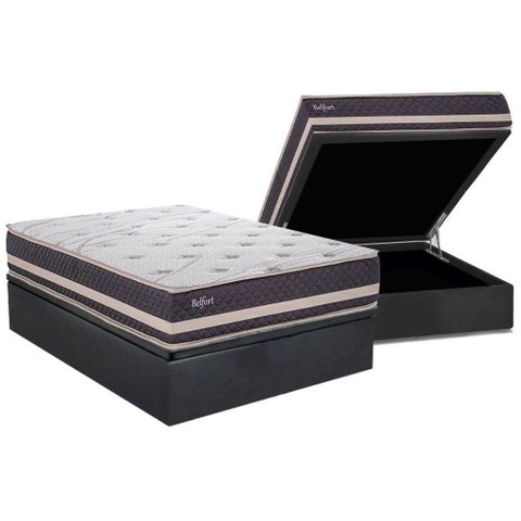 Cama Box Baú Casal: Colchão Anatômico Herval Ag65 Belfort + Base Crc Suede Gray (138x188)