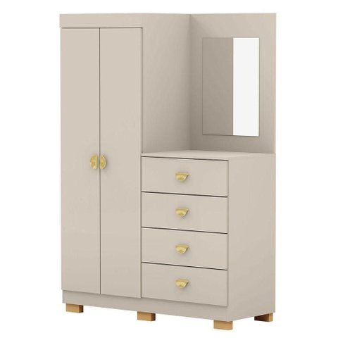 Cômoda Guarda-Roupa Cristine 4 Gavetas MDP com Espelho Fendi
