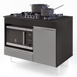 Balcão Multiuso para Cooktop 4 Bocas Georgia Preto/Cinza - Lumil Móveis - 8