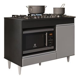 Balcão Multiuso para Cooktop 4 Bocas Georgia Preto/Cinza - Lumil Móveis - 1