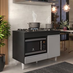 Balcão Multiuso para Cooktop 4 Bocas Georgia Preto/Cinza - Lumil Móveis - 2
