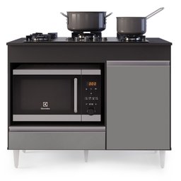 Balcão Multiuso para Cooktop 4 Bocas Georgia Preto/Cinza - Lumil Móveis - 9