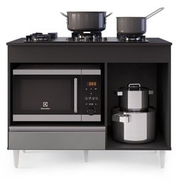Balcão Multiuso para Cooktop 4 Bocas Georgia Preto/Cinza - Lumil Móveis - 3