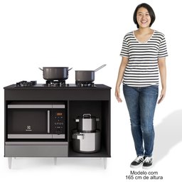 Balcão Multiuso para Cooktop 4 Bocas Georgia Preto/Cinza - Lumil Móveis - 6