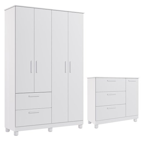 Jogo de Quarto Infantil Jujuba Guarda Roupa e Cômoda Branco - Permóbili Baby