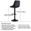 Ver imagem 7 de Kit 8 Banqueta Alta Vintage Estofada com Base Giratória e Regulagem de Altura - Preto