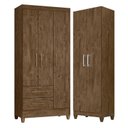 Ver imagem 1 de Guarda Roupa Solteiro Lima e Armário Multiuso New Iris Castanho Wood - Moval