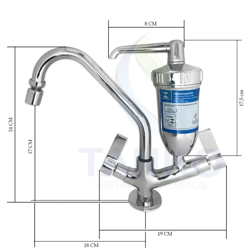 Torneira Pia Cozinha com Filtro Mesa Metal Luxo 1/4 de Volta - 2