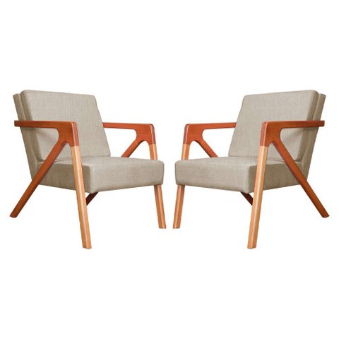 Conjunto 2 Poltronas Monalisa Com Braços de Madeira Suede Cappuccino - LM DECOR