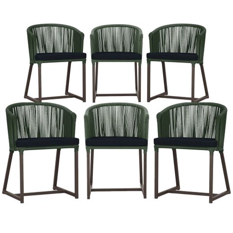 6 Cadeiras de Jantar Área Noronha em Alumínio com Pintura Marrom Corda Náutica E12 Trama Original