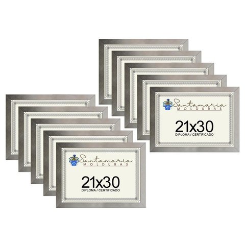 Kit 10 Molduras Porta Diploma Certificado A4 21x30 Prateado