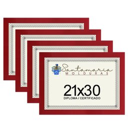 Kit 4 Molduras Porta Diploma Certificado A4 21x30 Vermelho - 1