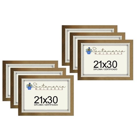 Kit 6 Molduras Porta Diploma Certificado A4 21x30 Dourado