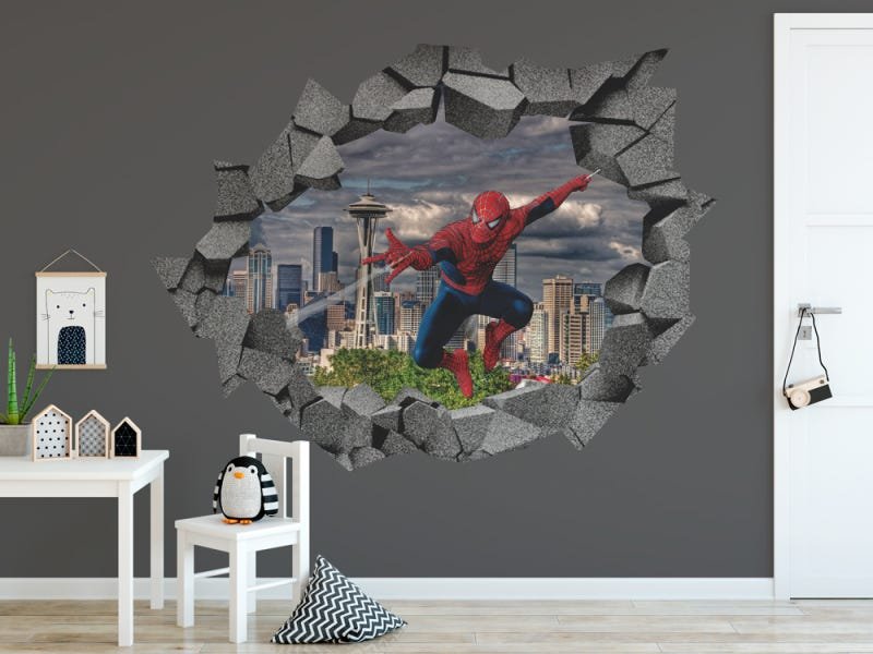 Adesivo de Parede Buraco Falso Homem Aranha 3D