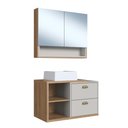 Ver imagem 2 de Gabinete de Banheiro 80cm Helena com Espelheira 02 Portas Mel/arenas e Cuba Branca