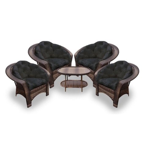 Conjunto de Poltronas Fibra Sintética 19 - 4 Poltronas + 1 Mesa Centro - Tecido Duna Preto