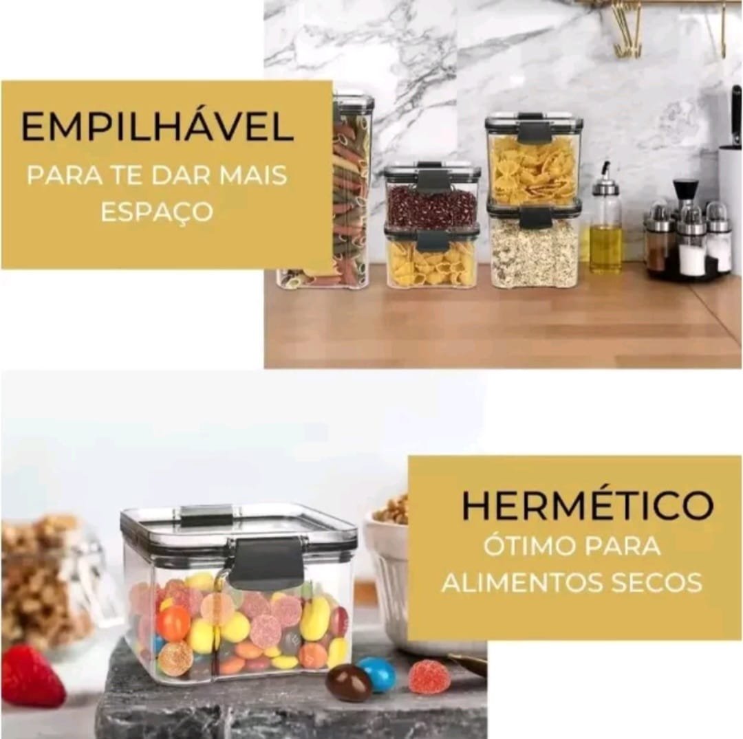 Pote Hermético Acrílico para Armazenamento de Alimentos Empilhável 1500ml:cinza - 4