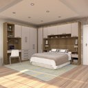 Ver imagem 1 de Quarto de Canto Casal com Guarda Roupas Cabeceira e Bancada Home Office Paris Luciane Móveis