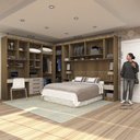 Ver imagem 3 de Quarto de Canto Casal com Guarda Roupas Cabeceira e Bancada Home Office Paris Luciane Móveis