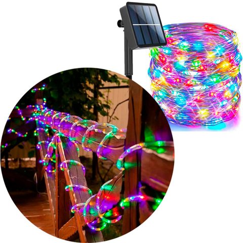 Mangueira Pisca Solar Natal 100 Lâmpadas Leds Colorido 10m