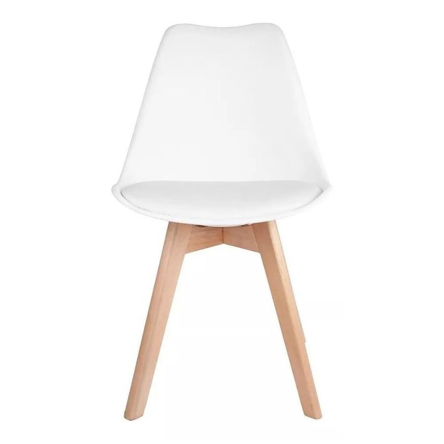 Kit 2 Cadeiras de Jantar Saarinen Leda Tulipa Base Wood Madeira Maciça com Estofado em Couro Branco - 4