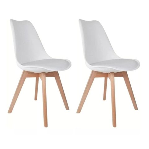 Kit 2 Cadeiras de Jantar Saarinen Leda Tulipa Base Wood Madeira Maciça com Estofado em Couro Branco