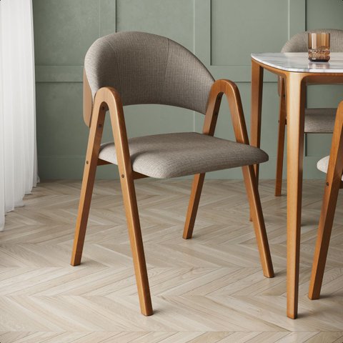 Kit 4 Cadeiras de Jantar em Madeira Maciça Tecido Linho:cinza