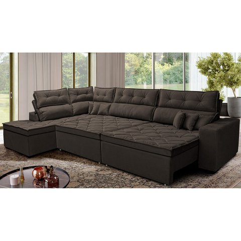 Sofá de Canto Retrátil e Reclinável Esquerdo 3,40x2,36m Molas Cama inBox Espanha Velusoft Café