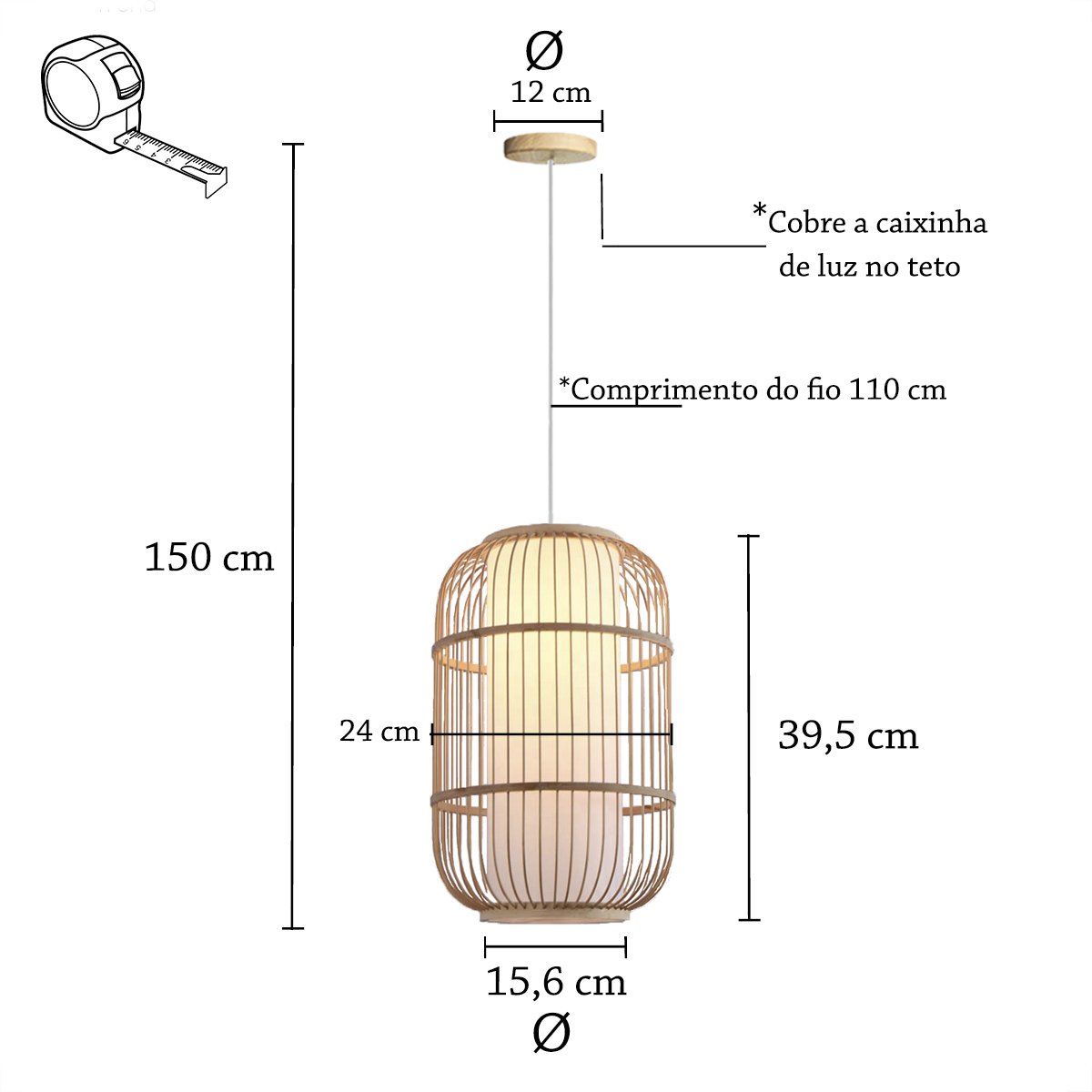 Pendente em Fibra Natural Feito de Bambu Artesanal E27 Sala Quarto Nat06 - 8