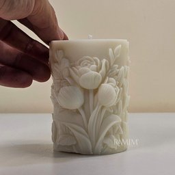 Vela Decorativa Cilíndrica Jardim de Rosas Esculpidas 240g - 5