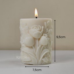 Vela Decorativa Cilíndrica Jardim de Rosas Esculpidas 240g - 3