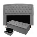 Ver imagem 1 de Kit Cabeceira Geovana + Calçadeira Baú Mirage Casal 140cm Suede - Ecotec Decor:Cinza