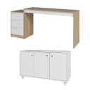 Ver imagem 2 de Conjunto para Escritório Home Office com Escrivaninha e Balcão Mel/Branco