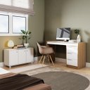 Ver imagem 1 de Conjunto para Escritório Home Office com Escrivaninha e Balcão Mel/Branco