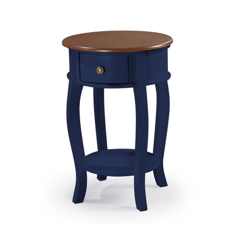 Mesa Lateral Redonda com 1 Gaveta e Prateleira 1035 Linz Móveis - Azul Petróleo/imbuia Glazer