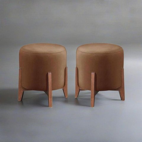 Kit 2 Puff Decorativo para Sala Redondo Luxo Viena Veludo Capuccino