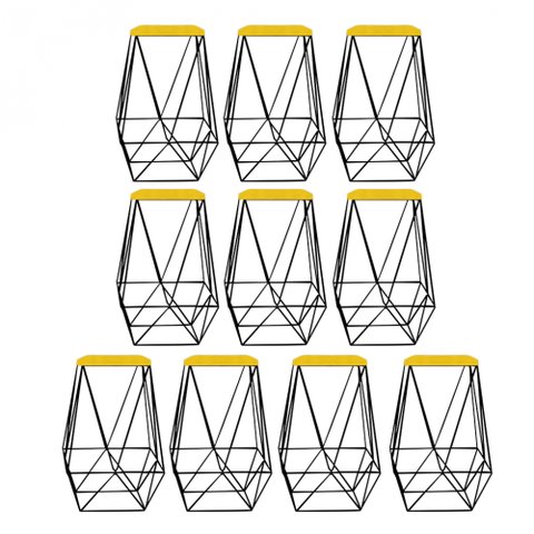 Kit 10 Banqueta Alta Loli Gourmet Industrial Cozinha Bar Balcão Bistrô Ferro Preto Suede Amarelo