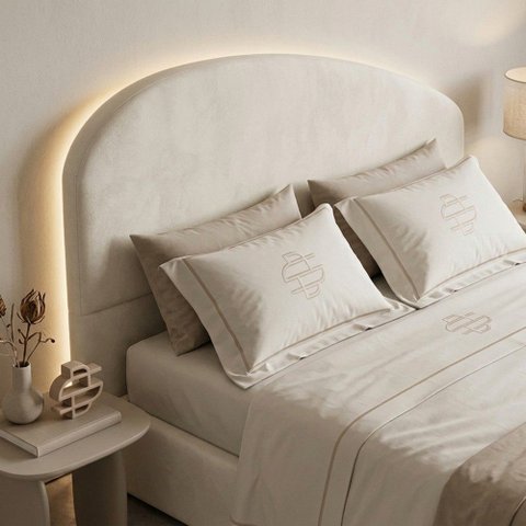 Cabeceira Cama Box King Colli 195cm Estofada Orgânica Moderna Suede Bege Claro - Desk Design