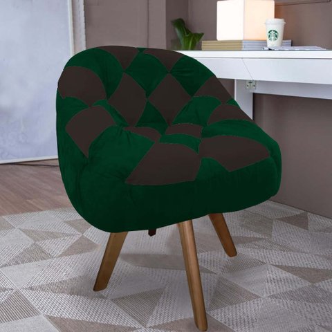 Poltrona Paloma Escritório Sala Giratória Madeira Suede Verde e Suede Marrom - Dominic Decor