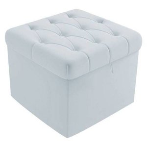 Puff Baú Capitonê Quadrado Suede Cinza