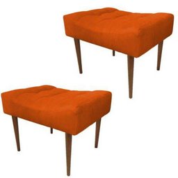 Kit 2 Puffs Decorativo Requinte Capitonê Suede Laranja - 1 Kit 2 Puffs Decorativo Requinte Capitonê Suede Laranja - 1