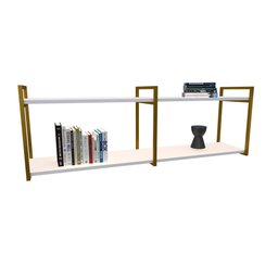Nicho Industrial 2 Prateleiras Grécia Ferro Dourado Tampo Branco 100cm - 2
