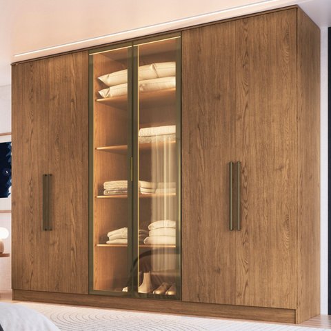 Guarda Roupa 2 Portas Reflecta com LED Marrom/Macadânia