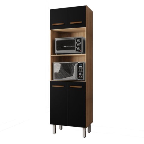 Paneleiro Torre Quente Armário de Cozinha Marah 04 Portas Savana Preto - Desk Design