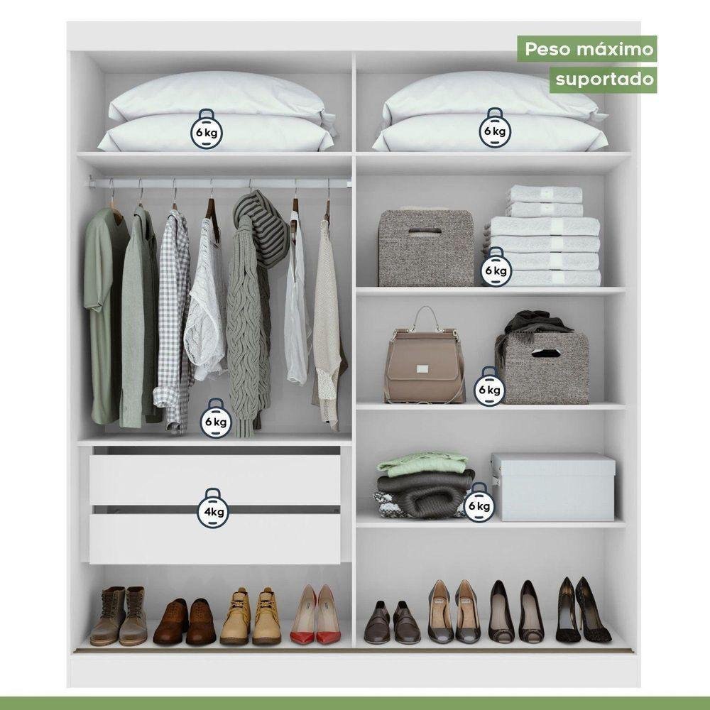 Guarda-roupa Casal 2 Portas 2 Gavetas Zeine Branco - Móveis Lopas