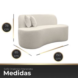 Kit 2 Poltronas com Sofá Curvo 2 Lugares Feijão Forma Orgânica 1,50 Bouclé Maranata - 8