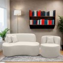 Ver imagem 2 de Kit 2 Poltronas com Sofá Curvo 2 Lugares Feijão Forma Orgânica 1,50 Bouclé Maranata