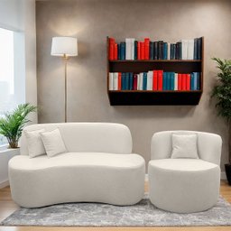 Kit 2 Poltronas com Sofá Curvo 2 Lugares Feijão Forma Orgânica 1,50 Bouclé Maranata - 2